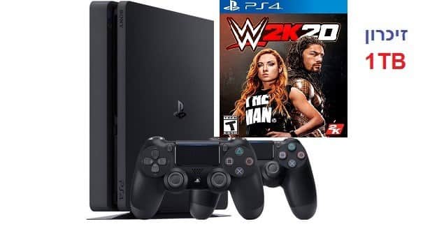 פלייסטיישן 4 כולל שני שלטים ומשחק WWE 2K20